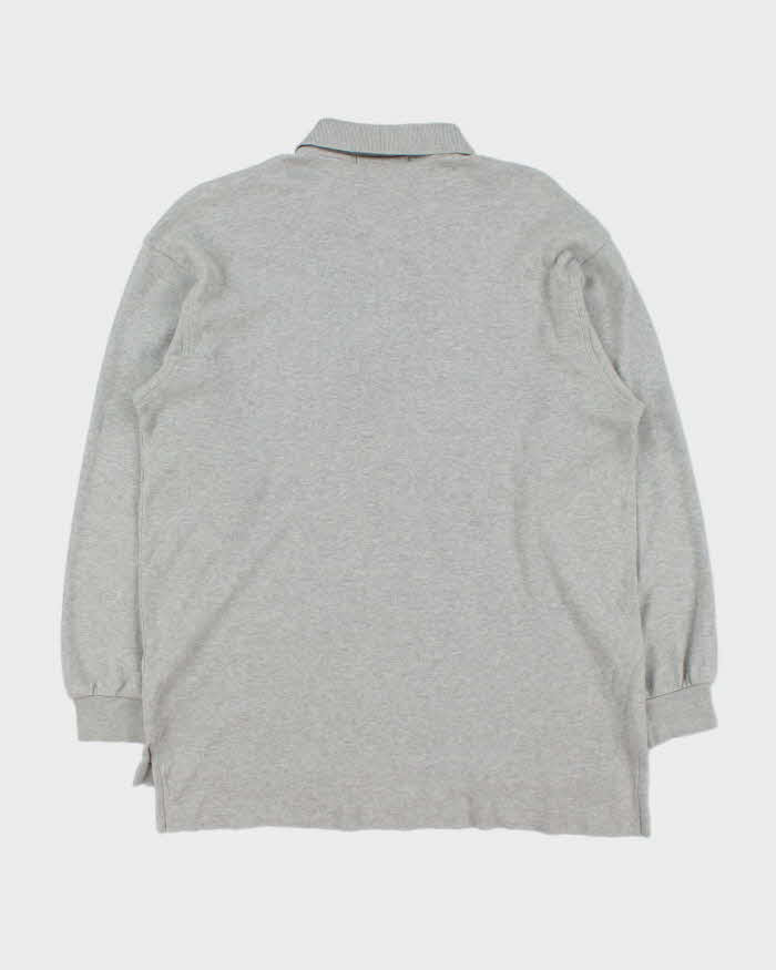 Vintage 1990s Balenciaga Homme Embroidered Marl Grey Long Sleeve Polo Shirt - L