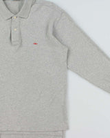 Vintage 1990s Balenciaga Homme Embroidered Marl Grey Long Sleeve Polo Shirt - L