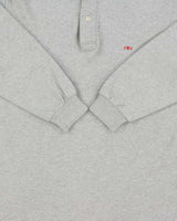 Vintage 1990s Balenciaga Homme Embroidered Marl Grey Long Sleeve Polo Shirt - L