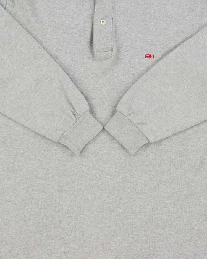 Vintage 1990s Balenciaga Homme Embroidered Marl Grey Long Sleeve Polo Shirt - L