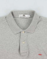 Vintage 1990s Balenciaga Homme Embroidered Marl Grey Long Sleeve Polo Shirt - L