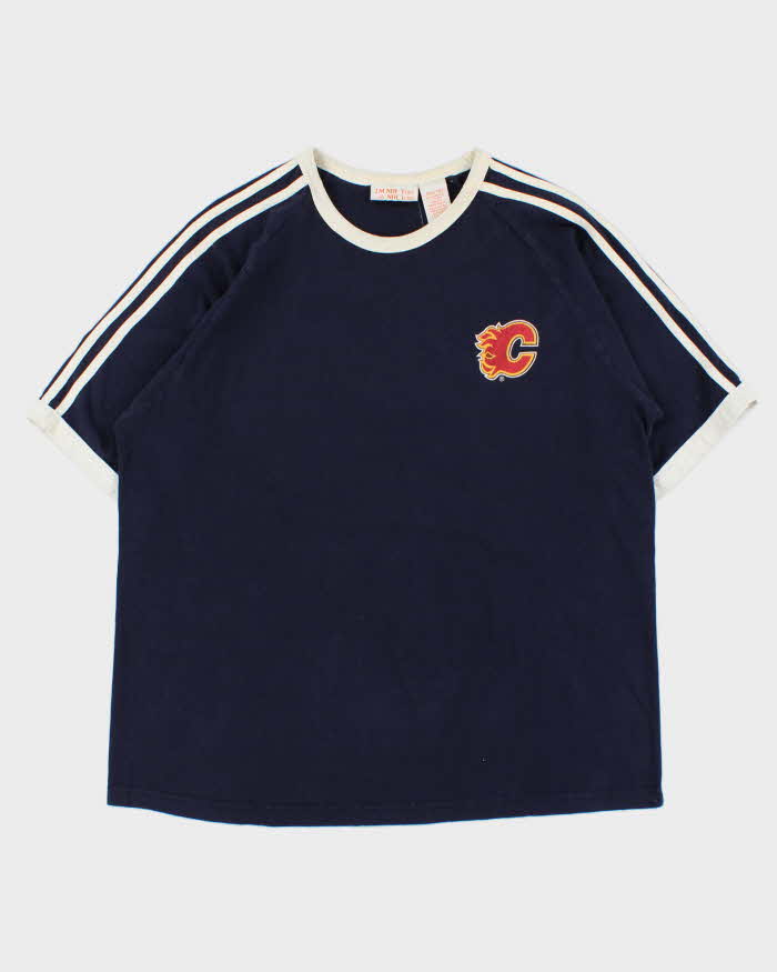 Vintage Y2K 00s NHL Team Calgary Flames Crewneck Ringer T-Shirt - L
