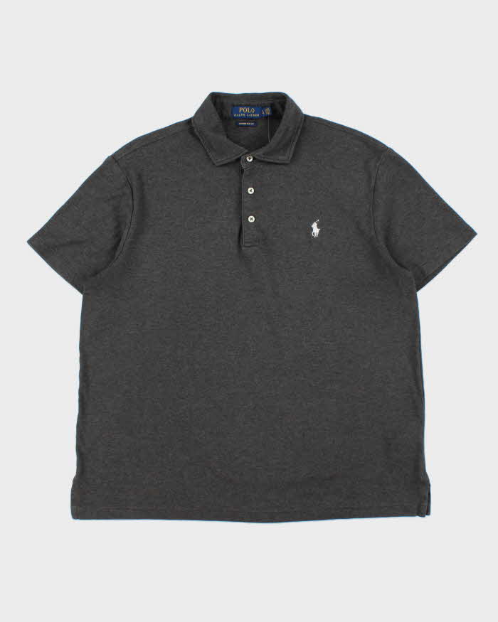 Vintage Polo Ralph Lauren Marl Grey Custom Slim Fit Short Sleeve Polo Shirt - L