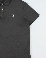 Vintage Polo Ralph Lauren Marl Grey Custom Slim Fit Short Sleeve Polo Shirt - L