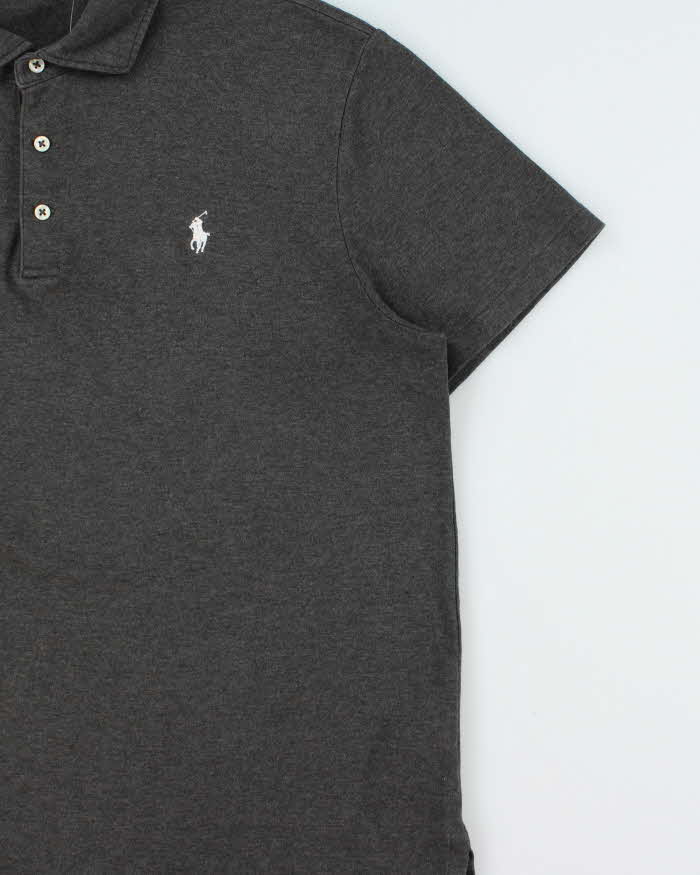 Vintage Polo Ralph Lauren Marl Grey Custom Slim Fit Short Sleeve Polo Shirt - L