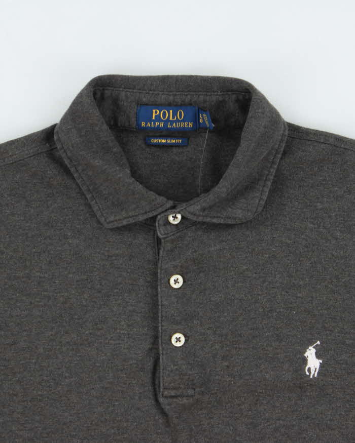 Vintage Polo Ralph Lauren Marl Grey Custom Slim Fit Short Sleeve Polo Shirt - L