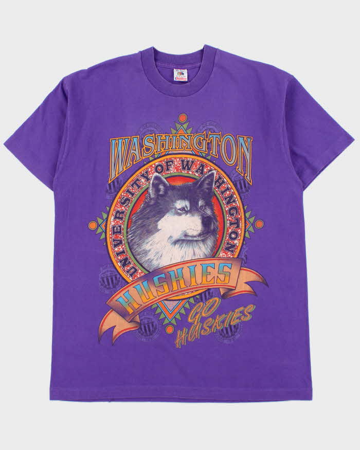 Vintage 1990s Washington Huskies College Football Heavyweight Made In USA Single Stitch Crewneck T-Shirt - XL