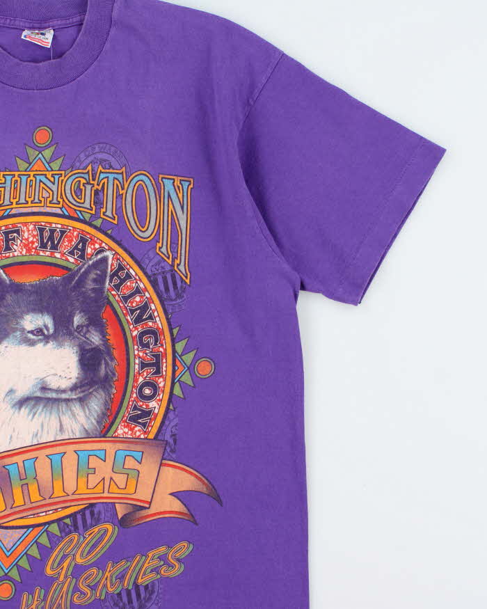 Vintage 1990s Washington Huskies College Football Heavyweight Made In USA Single Stitch Crewneck T-Shirt - XL
