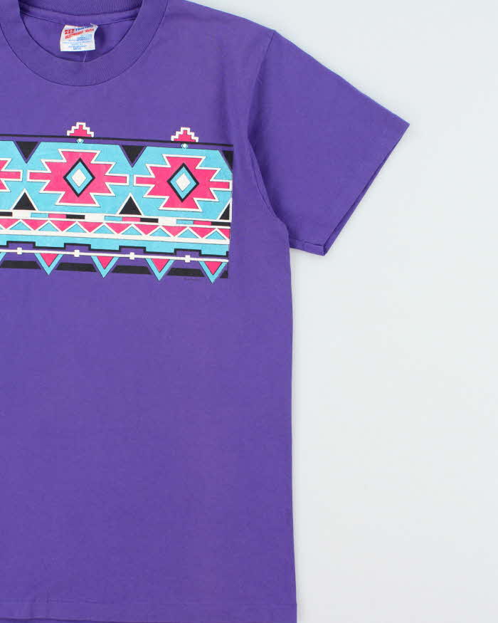 Vintage 1992 Hanes Heavyweight Made In USA Aztec Graphic Single Stitch Crewneck T-Shirt - M