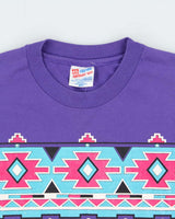 Vintage 1992 Hanes Heavyweight Made In USA Aztec Graphic Single Stitch Crewneck T-Shirt - M