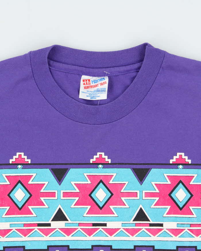 Vintage 1992 Hanes Heavyweight Made In USA Aztec Graphic Single Stitch Crewneck T-Shirt - M