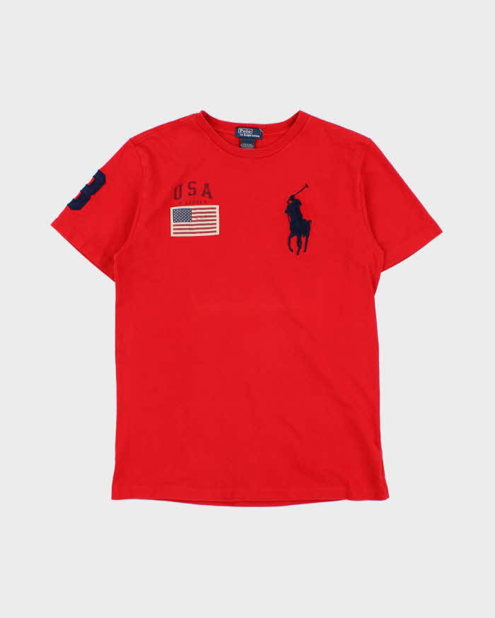 Vintage Y2K 00s Polo Ralph Lauren USA Large Pony 3 Heavyweight Crewneck T-Shirt - S