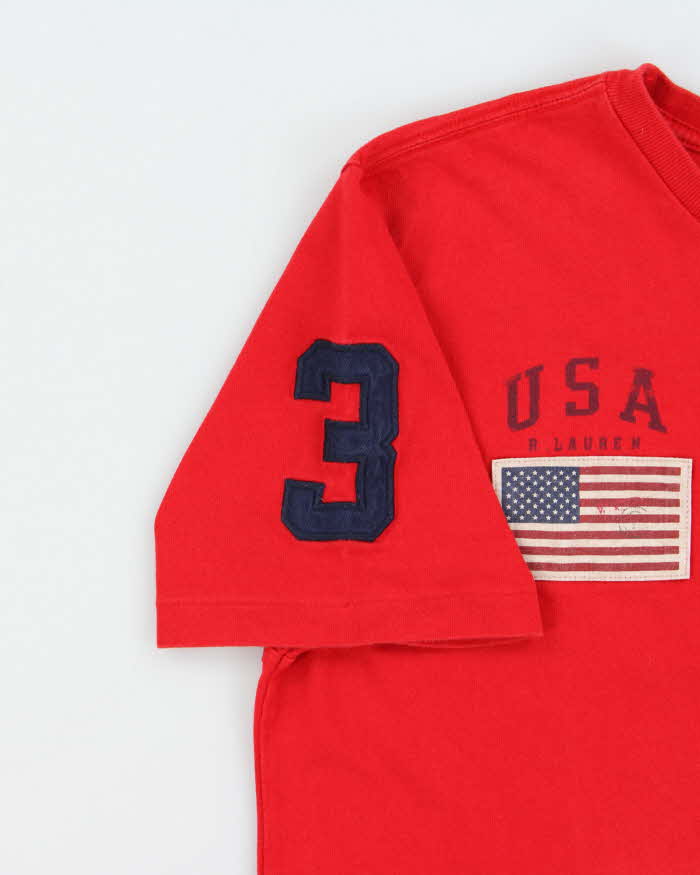 Vintage Y2K 00s Polo Ralph Lauren USA Large Pony 3 Heavyweight Crewneck T-Shirt - S