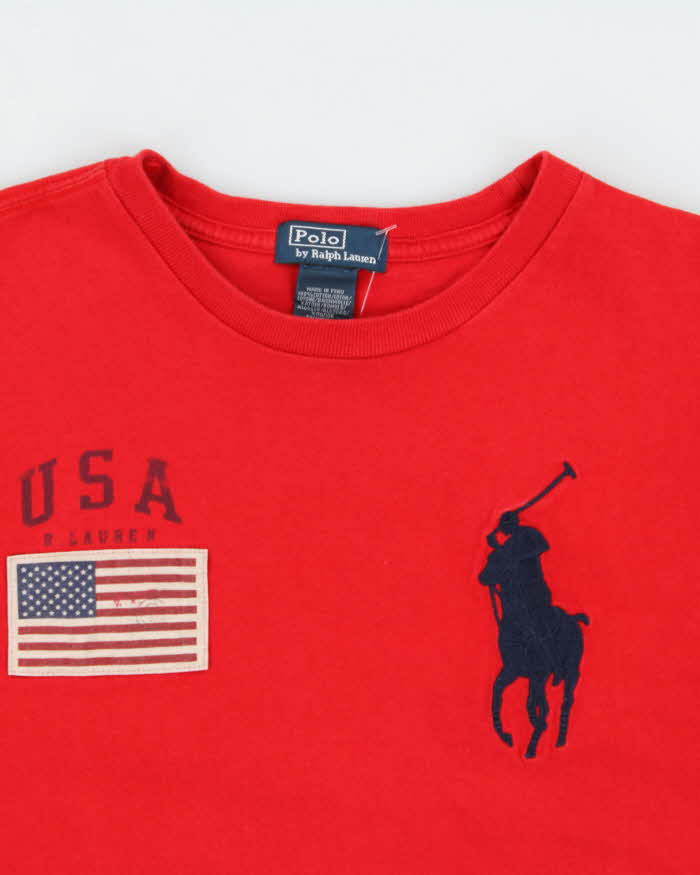 Vintage Y2K 00s Polo Ralph Lauren USA Large Pony 3 Heavyweight Crewneck T-Shirt - S