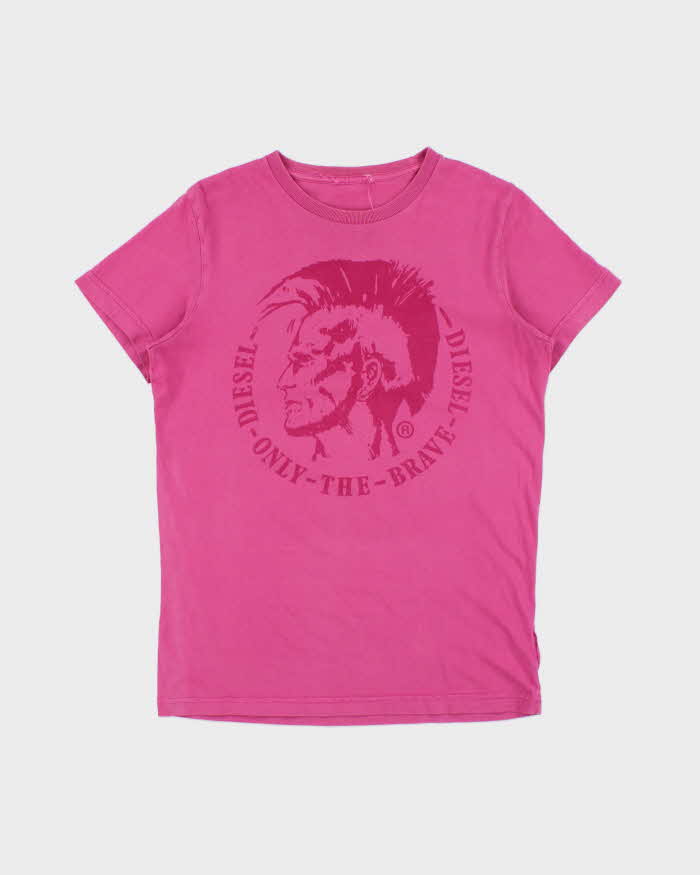 Vintage Y2K 00s Diesel Classic Dark Pink Slim Fit Crewneck T-Shirt - M