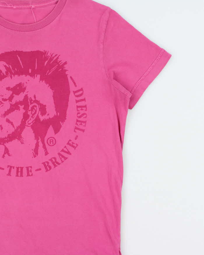 Vintage Y2K 00s Diesel Classic Dark Pink Slim Fit Crewneck T-Shirt - M