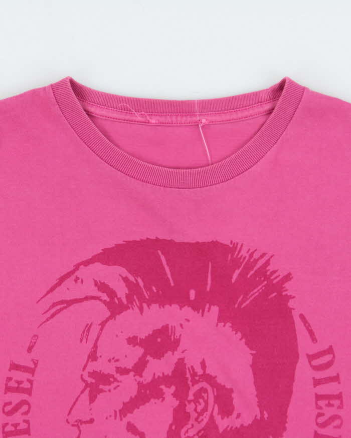 Vintage Y2K 00s Diesel Classic Dark Pink Slim Fit Crewneck T-Shirt - M