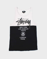 Vintage Stussy World Tour Big Cities Two-Tone Tank Top - L