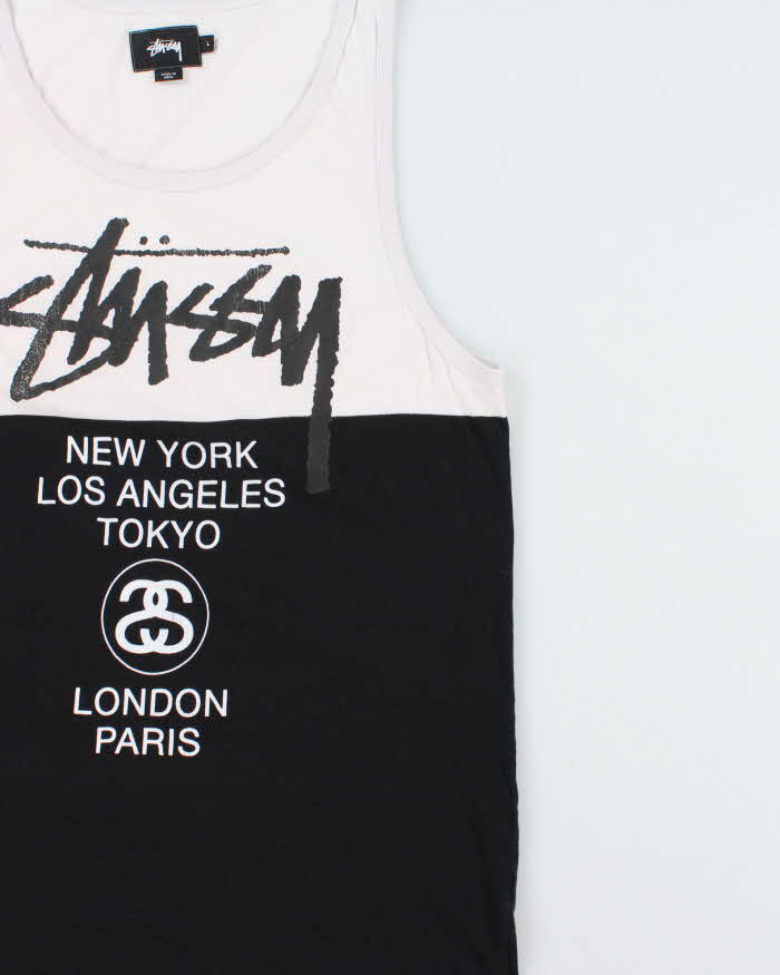 Vintage Stussy World Tour Big Cities Two-Tone Tank Top - L