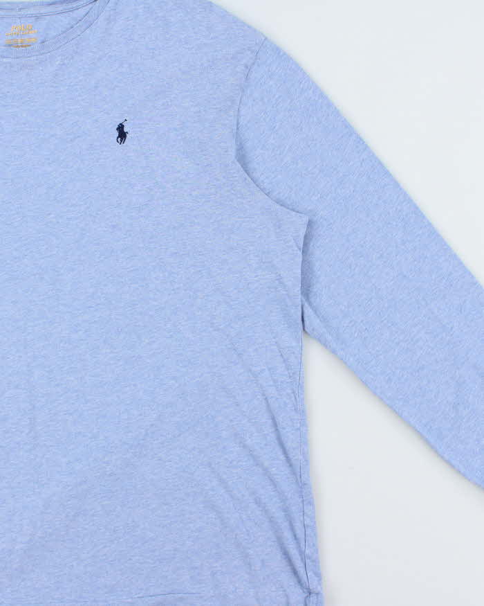 Vintage Polo Ralph Lauren Sky Blue Marl Crewneck Long Sleeve T-Shirt - XXL