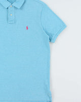 Vintage Polo Ralph Lauren Aqua Marl Custom Fit Short Sleeve Polo Shirt - L
