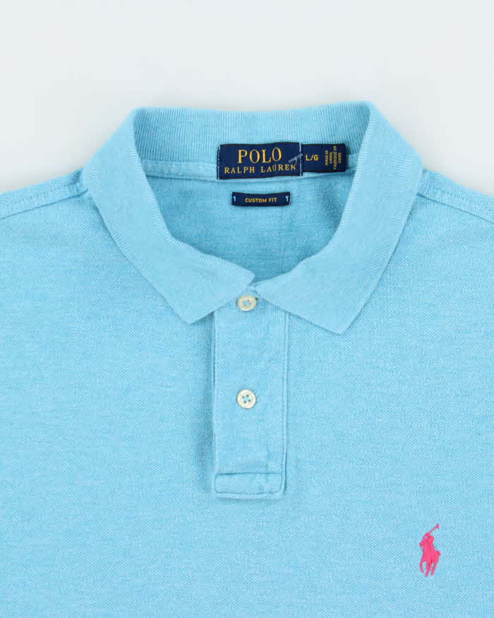 Vintage Polo Ralph Lauren Aqua Marl Custom Fit Short Sleeve Polo Shirt - L