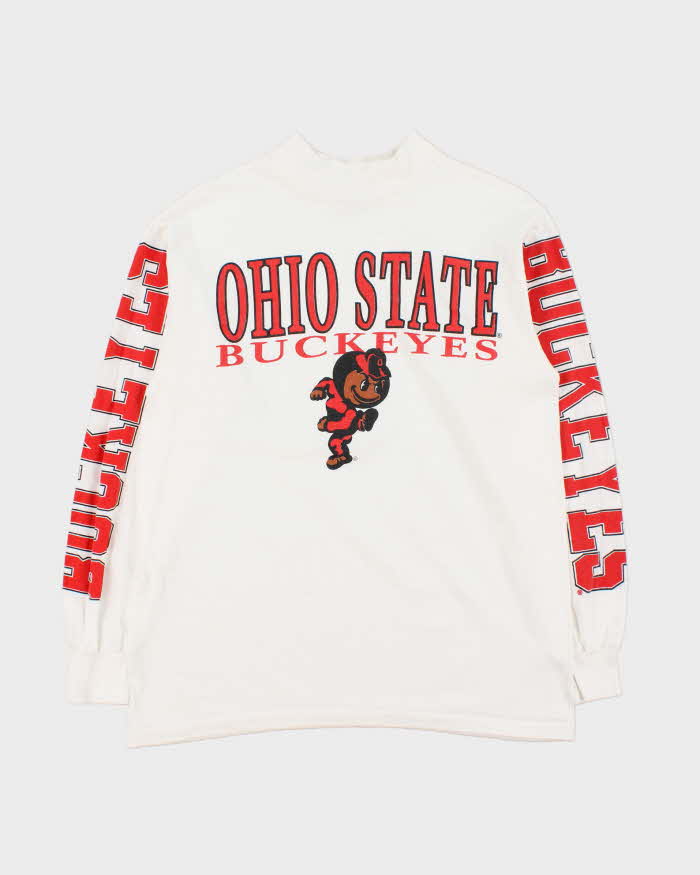 Vintage 1991 Ohio State Buckeyes Made In USA Heavyweight Single Stitch High Neck Long Sleeve Crewneck T-Shirt - L