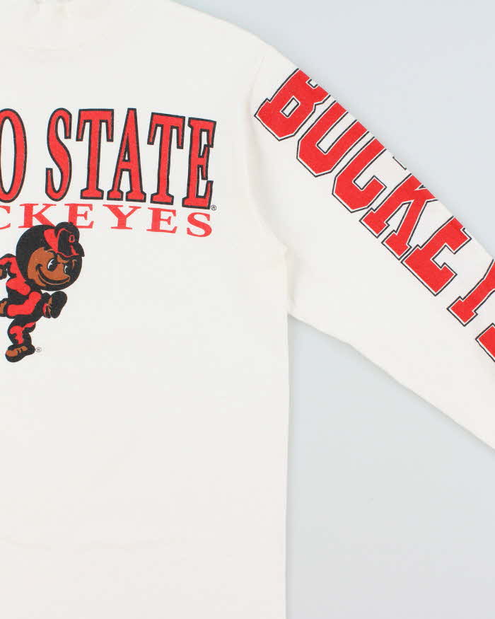 Vintage 1991 Ohio State Buckeyes Made In USA Heavyweight Single Stitch High Neck Long Sleeve Crewneck T-Shirt - L