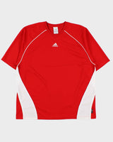 Vintage Y2K 00s Adidas ClimaLite Embroidered Poly V-Neck T-Shirt - L