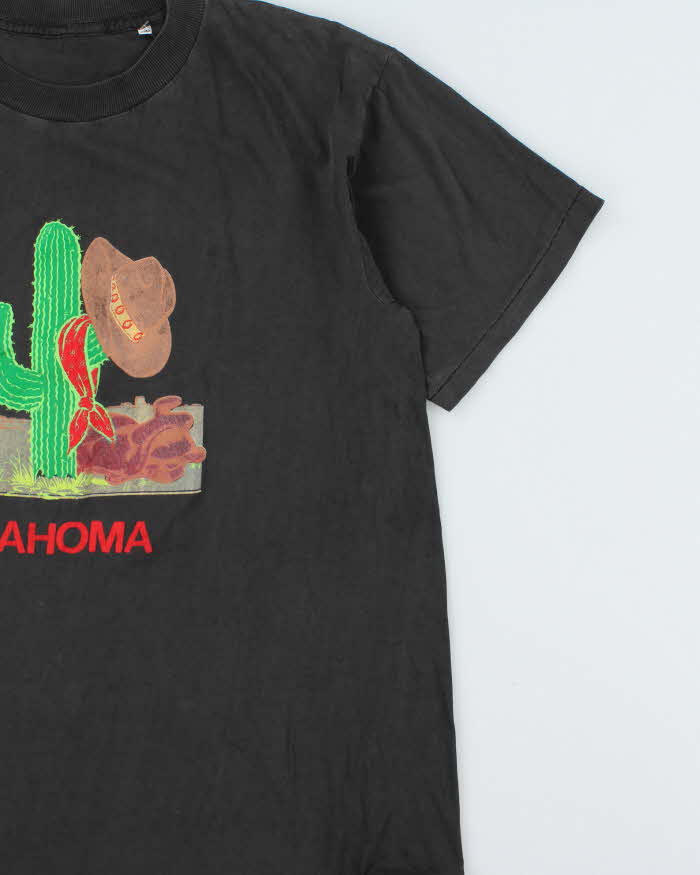 Vintage 1990s Oklahoma Print Faded Black Single Stitch Crewneck T-Shirt - XL
