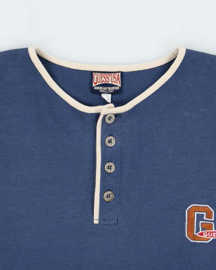 Vintage 1990s Guess Jeans Two-Tone Heavyweight Long Sleeve Henley T-Shirt - XL