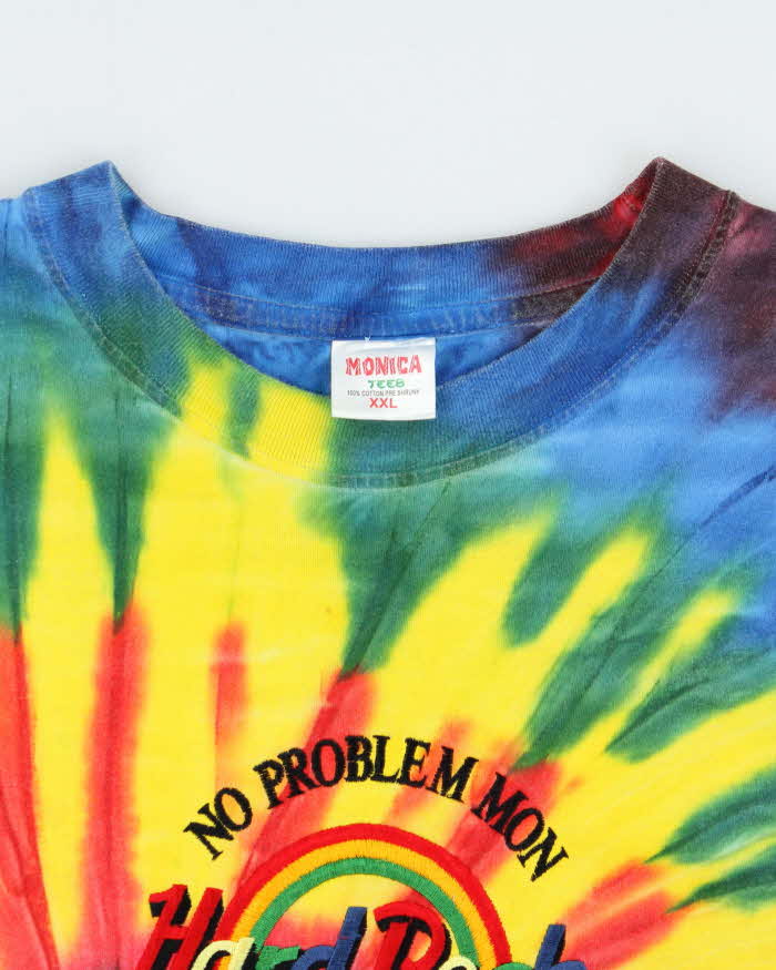 Vintage 1990s Hard Rock Cafe Jamaica Heavyweight Embroidered Tie-Dye Crewneck T-Shirt - XXL
