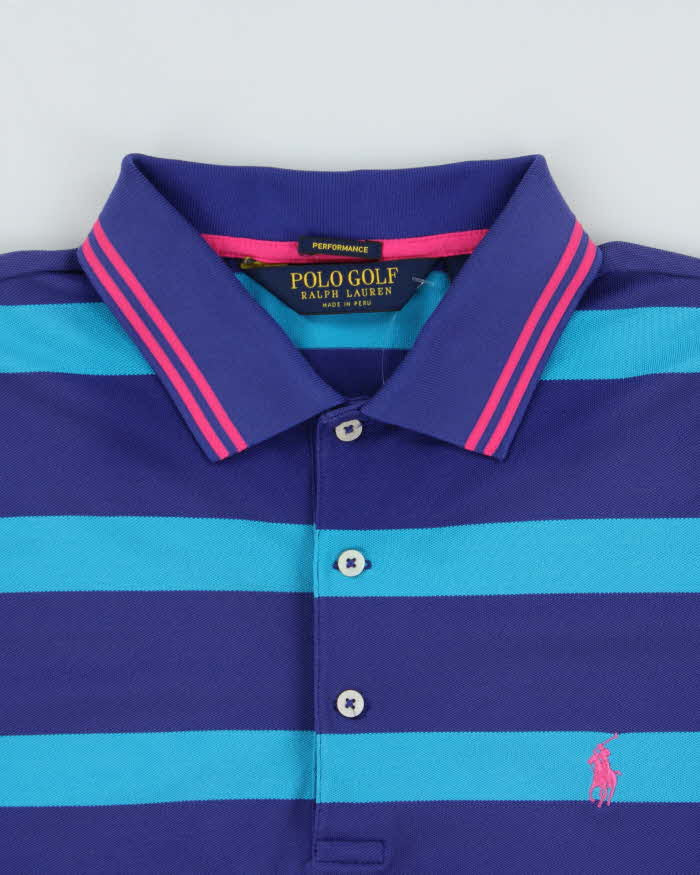 Vintage Polo Golf Ralph Lauren Performance Pima Cotton Blend Striped Short Sleeve Polo Shirt - M