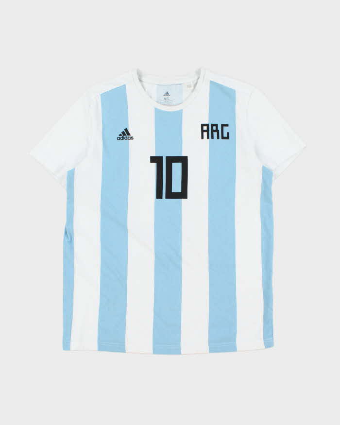 2018 World Cup Adidas Argentina Messi #10 Striped Home Kit Crewneck T-Shirt - L