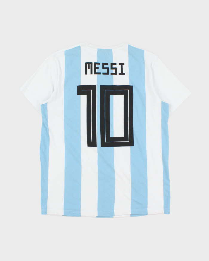 2018 World Cup Adidas Argentina Messi #10 Striped Home Kit Crewneck T-Shirt - L