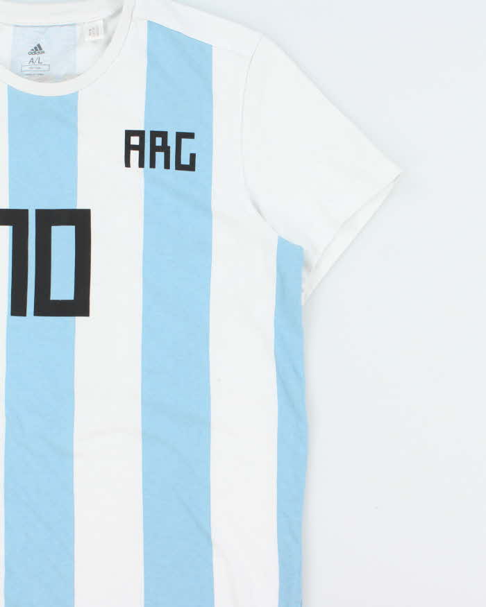 2018 World Cup Adidas Argentina Messi #10 Striped Home Kit Crewneck T-Shirt - L