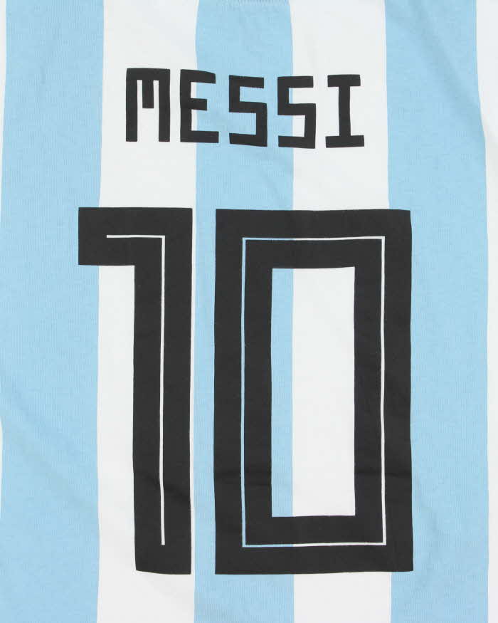 2018 World Cup Adidas Argentina Messi #10 Striped Home Kit Crewneck T-Shirt - L
