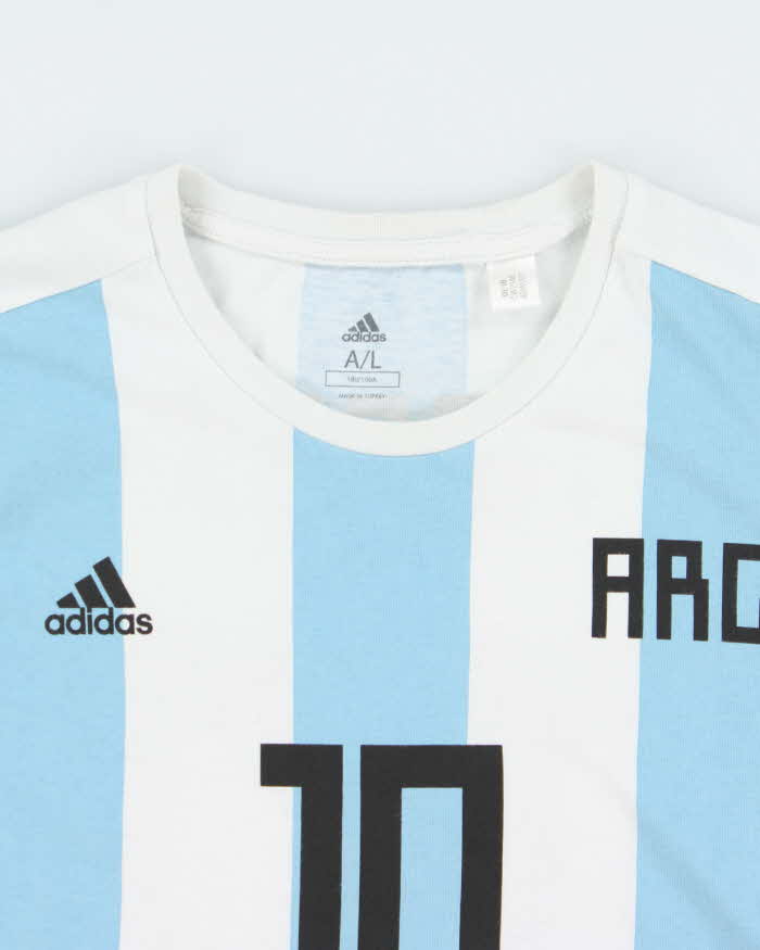 2018 World Cup Adidas Argentina Messi #10 Striped Home Kit Crewneck T-Shirt - L