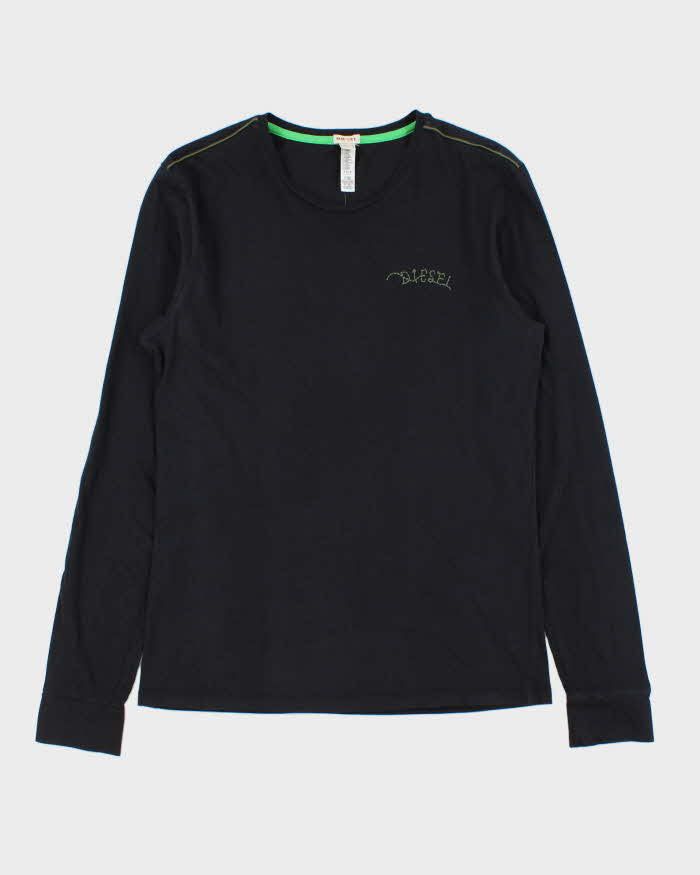 Vintage Y2K 00s Diesel Chain Stitch Fitted Long Sleeve Crewneck T-Shirt - L