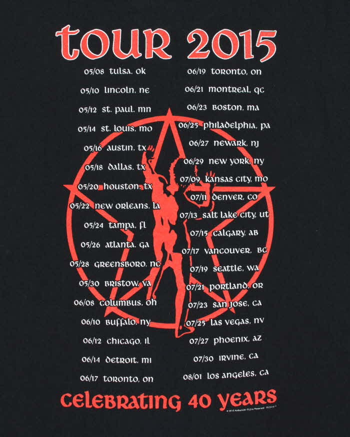 Vintage Rush 2015 Tour Celebrating 40 Years Heavyweight Crewneck T-Shirt - L
