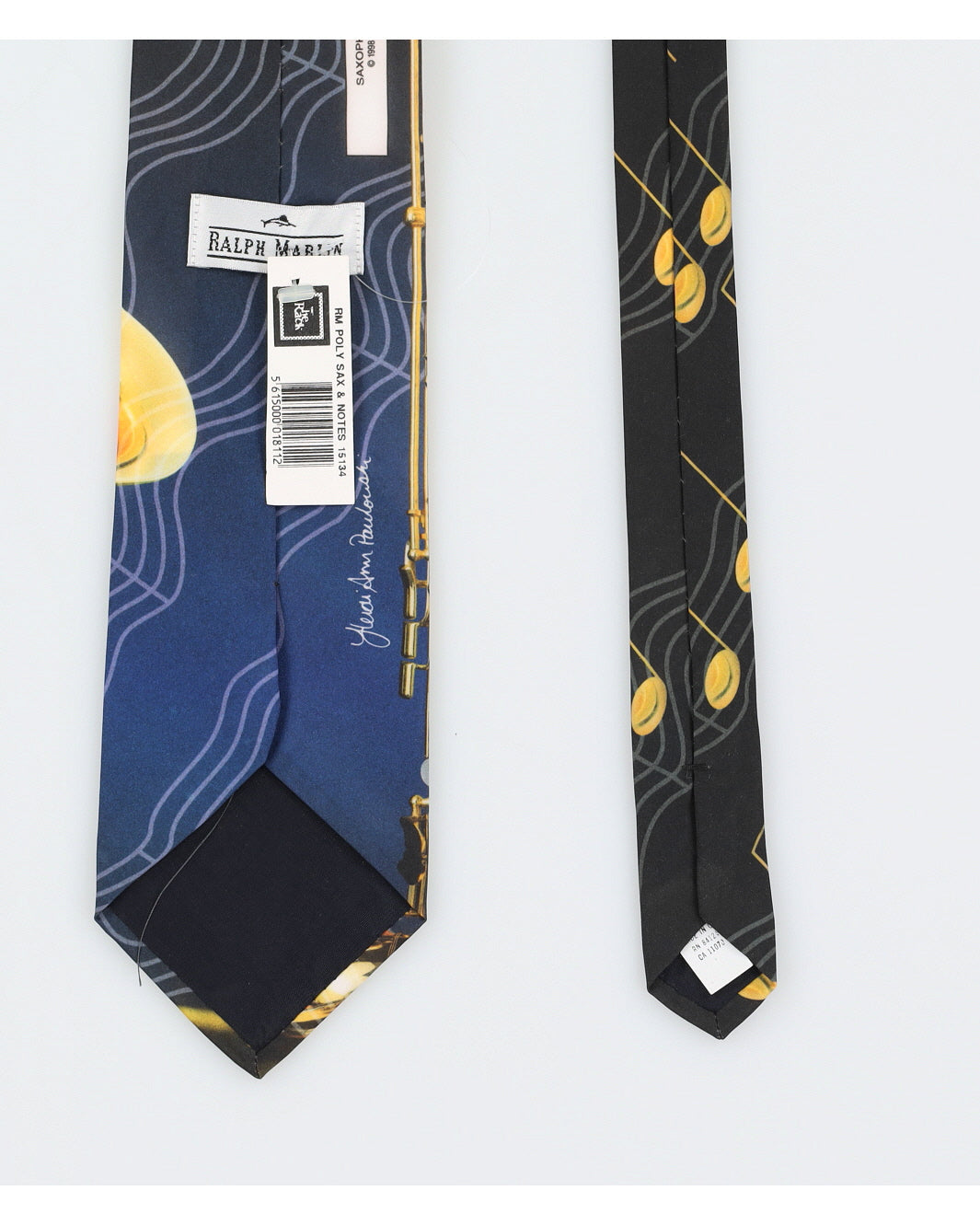 Vintage 90s Ralph Marlin Sax &amp; Notes Black Silk Tie Deadstock With Tags