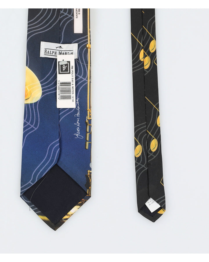 Vintage 90s Ralph Marlin Sax & Notes Black Silk Tie Deadstock With Tags