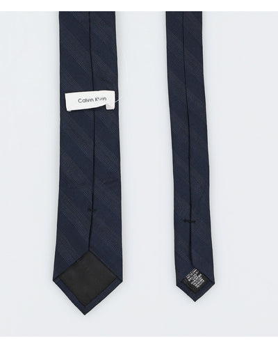 00s Calvin Klein Blue Navy Glittery Striped Silk Tie