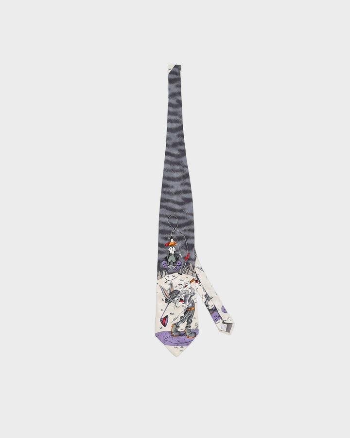 Vintage 1992 Looney Tunes Grey Print Silk Tie