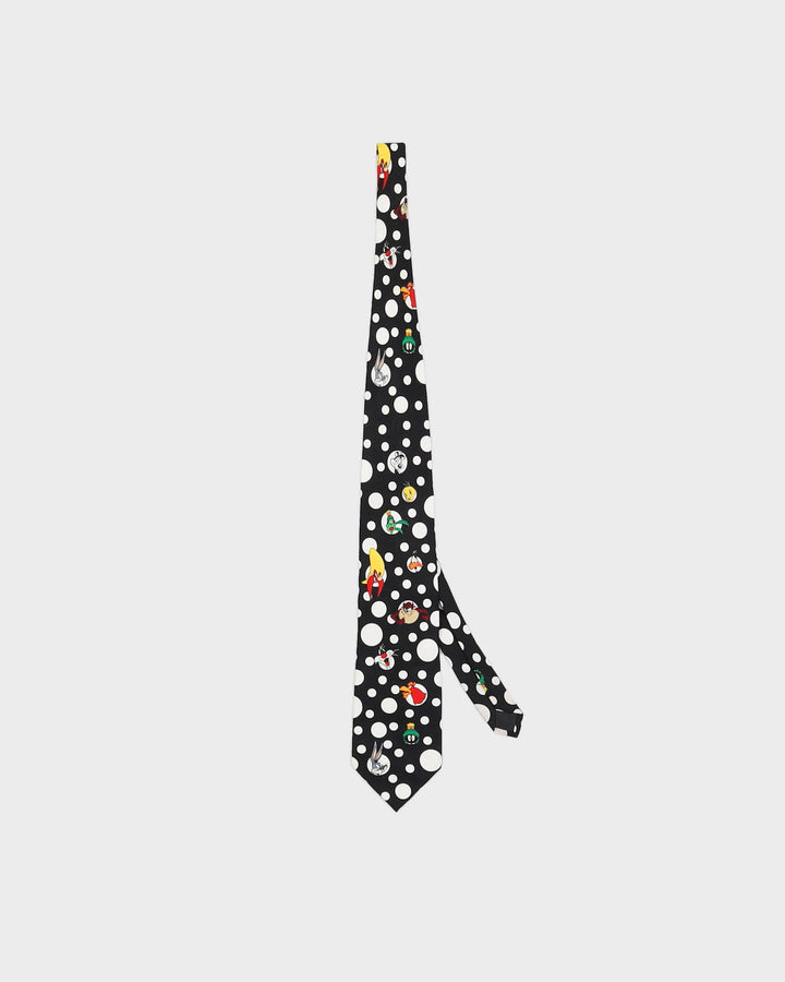 Vintage 1993 Looney Tunes Black Print Silk Tie