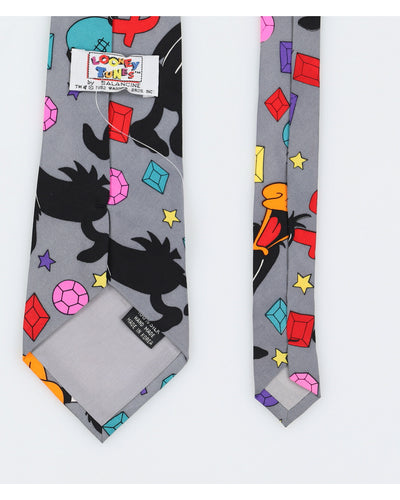 Vintage 1992 Looney Tunes Grey Print Silk Tie