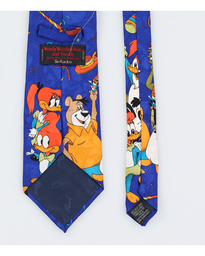 Vintage 90s Tie Rack Woody Wookpecker Blue Printed Silk Tie