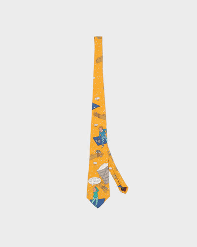 Vintage 90s Richard L. Torrey Yellow Printed Silk Tie
