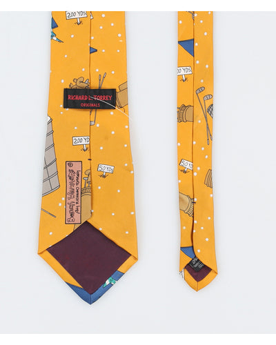 Vintage 90s Richard L. Torrey Yellow Printed Silk Tie