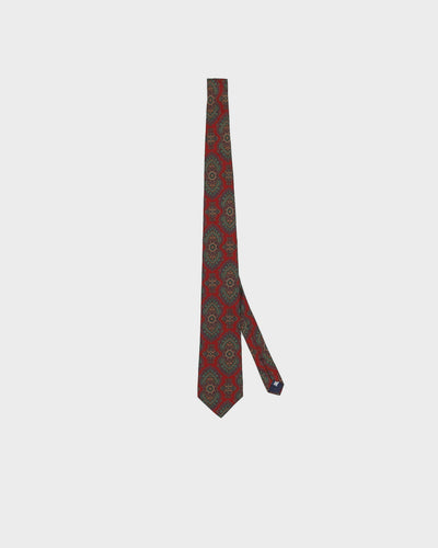 Vintage 90s Burberry Red Printed Silk Tie